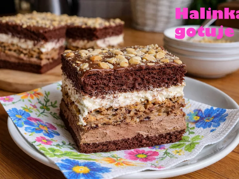 Ciasto Knoppers – warstwowy przekładaniec z kremem i wafelkami